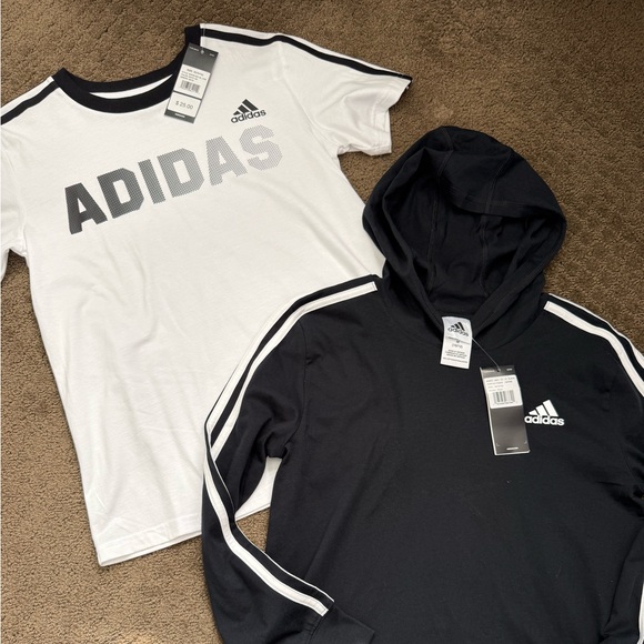 adidas Other - 2 New ADIDAS boys medium shirts graphic logo long short sleeve black white 10-12